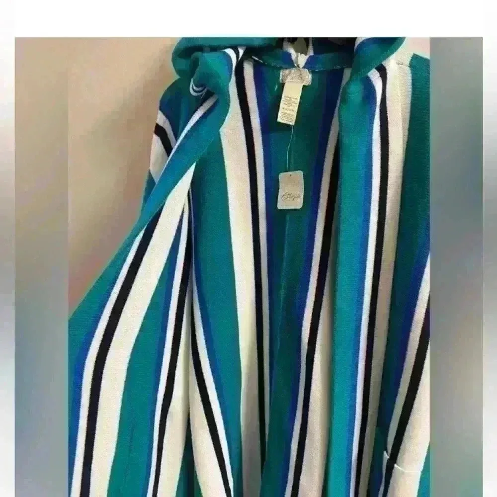 Free people‎ Boho Striped Hooded Poncho Teal Blue White Cozy Shawl Wrap One size